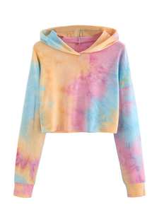 High Quality <b>Tie</b> Dye Crop Top Hoodie for Women Stylish Design with Front Logo Hot Selling OEM Winter Cotton/<b>Polyester</b> Material - Product Image 5