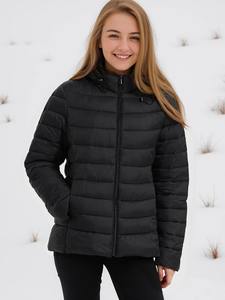 <b>Women's</b> High Street Style Cropped Quilted Puffer <b>Jacket</b> with Hood Warm <b>Zip</b>-<b>up</b> Canvas Coat Front Logo for Winter - Product Image 6