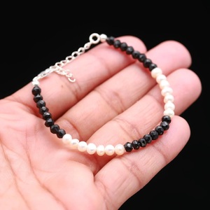Pulsera de cuentas finas de Plata de Ley 925 hecha a mano con perla de espinela negra, piedra preciosa Vintage, regalo de protección espiritual para mamá - Product Image 5