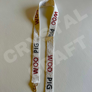 WOO White Customized White Gold Seed Bead Bag Straps 'Hook Em Horns' <b>Fashionable</b> <b>Accessory</b> Beaded Purse Strap - Product Image 1