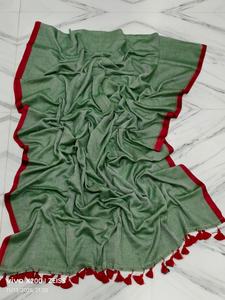 Sari en coton MAL tissé confortable, blouse écologique, séchage rapide, poids moyen, uni, robe de mariée, plusieurs options de couleurs pour filles - Product Image 2