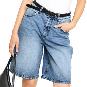 Short en jean pour femme 2025 Summer Vintage Streetwear Female High Waist Wide Leg Straight Short Pants Solid Color Ladies Jean Shorts - Product Image 1
