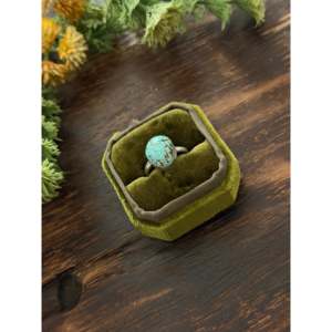 Navajo-Made Mine 8 Turquoise Sterling <b>Silver</b> <b>Statement</b> <b>Ring</b> Vermeil Rhodium Plating Geometric Pattern Size 7.5 for Everyday Wear - Product Image 3