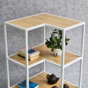 Estante de Pared Esquinero de 4 Niveles KGT68027, 60x60x120cm, Madera Contrachapada con Estructura de Hierro, Tipo Soporte, Almacenamiento para Sala de Estar o Dormitorio - Product Image 4