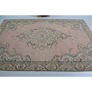 Tapis turc vintage classique rose vert Patchwork Design fait à la main laine Latex support Rectangle 5.5x8.6 pieds pour chambre couloir - Product Image 3