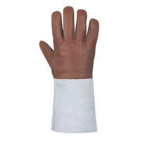 Venta al por mayor de guantes de cuero de vaca de calidad superior resistente al fuego Spark empapado Forro de protección laboral guantes de soldadura suave - Product Image 1