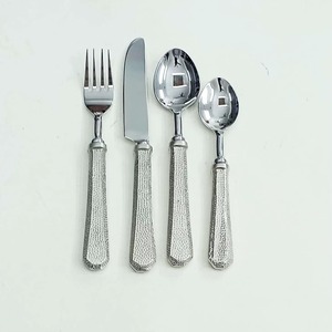 Poignées en rotin en acier inoxydable ensemble de 5 couverts couverts cuillère couteau fourchette utilisé dans la Table de cuisine argenterie plaquée couleur argent - Product Image 4