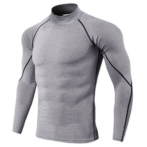 OEM Men's Long Sleeve MMA Rash Guard <b>Mock</b> <b>Neck</b> Custom Logo Fitted Plus Size Breathable Anti-UV Compressed Eco-Friendly Quick Dry - Product Image 4