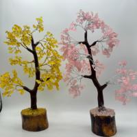 Combo de árbol de cristal de cuarzo rosa citrino, decoración de árbol de dinero curativo hecho a mano, buena suerte, Feng Shui, artículos de decoración para el hogar, citrino