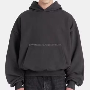 Sudadera con Capucha Extra Grande de Felpa Francesa 100% Algodón, Sudadera con Capucha Gruesa sin Estampado, Sudadera Corta Holgada para Hombre - Product Image 3