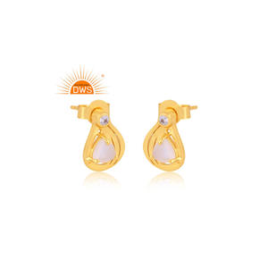 Última venta 925 Plata esterlina 18K chapado en oro Arco Iris Luna y Cz Gemstone Studs Pendiente Demi joyería fina para mujeres - Product Image 3