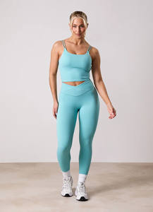 เลกกิ้งด้านหน้าสีฟ้าน้ำทะเลระบายอากาศได้ดีเลกกิ้งออกกำลังกายเล่นโยคะของผู้หญิงเอวยางยืดด้านหลังเป็นรูปตัววี - Product Image 5