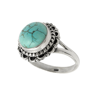 Natural Turquoise Gemstone 925 Sterling Silver Round Stone Classic Style Ring Bohemian <b>Handmade</b> <b>Jewelry</b> Wholesaler Manufacturer - Product Image 3