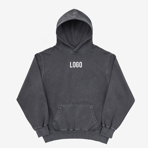 เสื้อมีฮู้ดสำหรับผู้ชายผ้าฝ้าย100% 400 GSM สีดำล้างน้ำได้แบบกรดว่างเปล่ามีฮู้ดแบบสวมหัวสำหรับฤดูหนาว - Product Image 1
