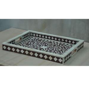 Bandeja de servicio de ágata con incrustaciones de hueso para comedor elegante - Product Image 6