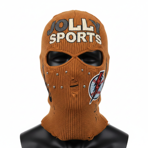 Balaclava pour homme en tissu acrylique épais à côtes, 320 GSM, marron, pour temps froid, avec logo appliqué personnalisé - Product Image 6