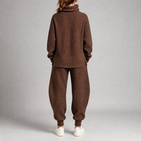 Ensemble de survêtements pour femmes personnalisés OEM, en tricot gaufré à col cheminée, pour l'hiver, coupe oversize, fabricant de marque privée
