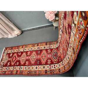 2.6x11.4 ft Rug, <b>Runner</b> Turkish Rug, <b>Red</b> Herki Abstract Rug - Product Image 3