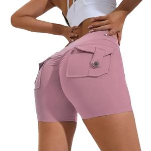 Bermudas de salón para mujer 2025, pantalones cortos largos de entrenamiento atlético Cargo para Yoga con bolsillos, pantalones cortos informales Cargo de Color sólido teñido - Product Image 1