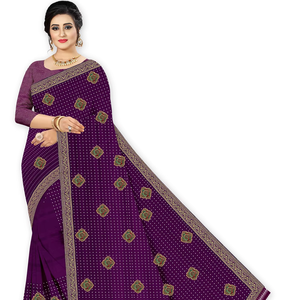 ชุดส่าหรีสตรีผ้า Georgette สีม่วงทันสมัยสำหรับงานแต่งงานของชาวอินเดีย - Product Image 1