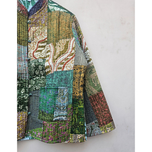 Handmade Vintage Women's Quilted <b>Green</b> <b>Silk</b> Patchwork Jacket Breathable Finished Winter Comfortable Durable Unique Pattern - Product Image 3