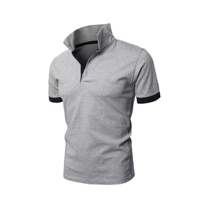 Polos personnalisés pour hommes 100% coton avec logo brodé Couleur grise unie personnalisée avec manches courtes Vente de côtes noires au Pakistan - Product Image 1