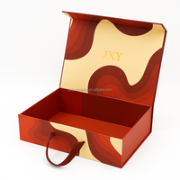 Luxuriöse Magnetische Geschenkbox Verpackung mit Bandgriff Faltbar Individuelles Logo Harte Starre Kartonpapier Schwarz Rosa Kleidungseinlage