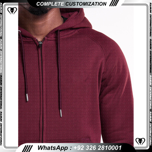 เสื้อฮู้ดซิปผู้ชายปักโลโก้ตามสั่ง พร้อมงานปัก 3 มิติ และงานประดับลูกปัด ระบายอากาศได้ดี บริการ ODM สีพื้นสำหรับเสื้อกันหนาว - Product Image 5