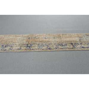 Turkish Rug 1,2x8,5 ft, <b>Brown</b> Blue Ikat <b>Wool</b> Vintage Rug - Product Image 3