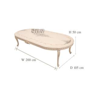 Mesa de Centro Ovalada de Lujo con Motivos Florales Pintados a Mano y Acabado en Laca Crema para una Decoración Clásica y Elegante de la Sala de Estar - Product Image 4