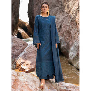 Ensemble 3 pièces MAHNUR-3PC DHANAK : Chemise brodée au laser, châle brodé DHANAK et pantalon - Product Image 3