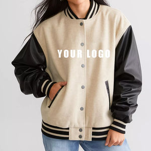 แจ็คเก็ตเลตเตอร์แมนทรงหลวมคุณภาพสูง แขนหนัง ปักโลโก้ตามสั่ง สตรีทแวร์ ระบายอากาศได้ดี สไตล์ฮิปฮอป - Product Image 1