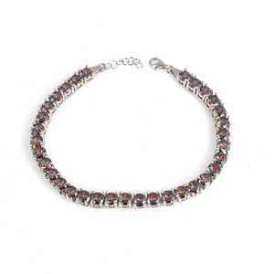 Pulsera Redonda de Plata de Ley 925 con Piedra de Topacio Místico, Chapada en Rodio, Oro Rosa, Diamante, Perla y Cuarzo, Joyería de Oro - Product Image 4