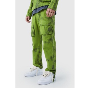 Venta caliente nuevo diseñador de Moda Verde sarga Tie Dye cintura fija pierna recta pantalones de carga en fabricación al por mayor - Product Image 1