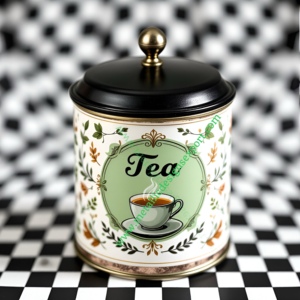 กระปุกเก็บน้ำชาทรงสี่เหลี่ยมสไตล์วินเทจครีมดำลายตารางหมากรุกตกแต่งสติกเกอร์ตกแต่งที่เก็บของทำจากโลหะสำหรับใส่เครื่องปรุง - Product Image 4