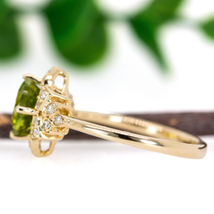Anillo de oro macizo Peridoto natural Redondo 10mm 4.5cts 18k/14K Diamantes naturales Halo Joyería fina IGI Piedra de color certificada - Product Image 2