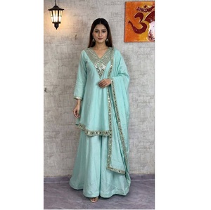 Traje Sharara de Seda Chinnon de Calidad Excepcional con Dupatta para Bodas y Festividades, Top Palazzo para Venta de Exportación - Product Image 1