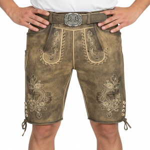 Pantalones Cortos de Cuero de Gamuza de Cabra Transpirables de Cintura Media con Estampado Bávaro para Hombre, para el Oktoberfest, Todas las Tallas - Product Image 1