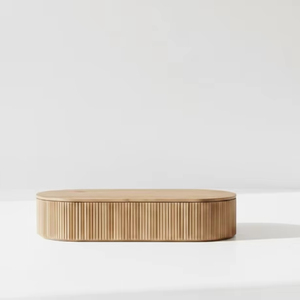Mesa de Centro Ovalada de Roble Acanalado de Lujo - Diseño Moderno de Madera con Listones para Salas de Estar de Alta Gama - Product Image 5
