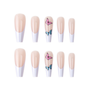 Venta al por mayor 24 Uds ABS <span class=keywords><strong>uñas</strong></span> postizas <span class=keywords><strong>azul</strong></span> <span class=keywords><strong>y</strong></span> <span class=keywords><strong>rosa</strong></span> mariposa estampado largo bailarina <span class=keywords><strong>uñas</strong></span> de dedo prensa con pegamento de <span class=keywords><strong>uñas</strong></span> - Product Image 2
