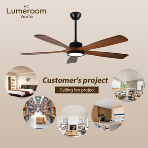Ventilateur de plafond en bois massif de 60 pouces avec lumière, 5 pales, moteur DC, télécommande et contrôle par application pour salon - Stock Europe - Product Image 4
