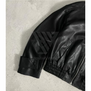 Veste en cuir pour homme, coupe ample, style streetwear, avec logo personnalisé OEM, imperméable, zippée, sans doublure - Product Image 6