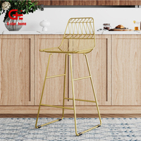 Modernes Design Messing Gold Edelstahl Metall Bar Counter Hocker Gepolsterter Stoff Sitz Draht Stuhl für das Essen im Freien