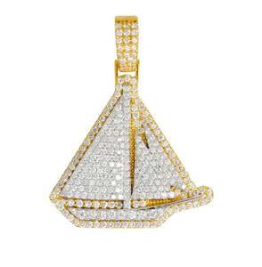 Pendentif bateau personnalisable en argent sterling plaqué or avec moissanite taille princesse, style Hip Hop Ice Out Diamond pour hommes et femmes - Product Image 1