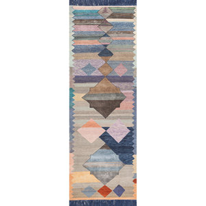 Tapis en laine et soie de bambou noué à la main Freedom Manchaha bleu, motif géométrique pour usage domestique - Les-1612 - Product Image 1