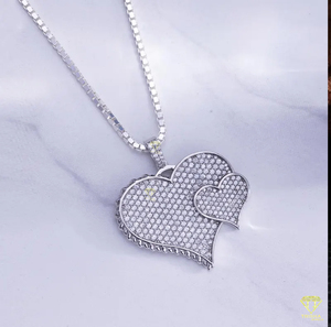 VVS Moissanite Iced Out doble corazón 925 plata esterlina corazón colgante Bling Hip Hop joyería - Product Image 5