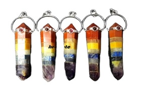 Vente en gros de collier pendentif en pierre précieuse agate naturelle à sept chakras bijoux en pierre maltée pointe de crayon cristal religieux guérison - Product Image 4