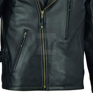 Meilleure vente Veste en cuir imperméable pour homme Coupe ajustée Hiver Col montant Logo avant Haute qualité - Product Image 6