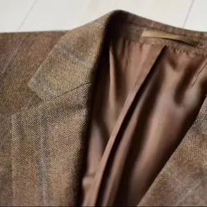 Vintage 80s European Herringbone Pattern Suit, Brown 90s Classic Plaid Blazer, Retro Woolen Sport Coat, Wedding Jacket