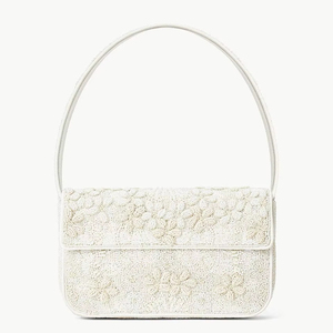 Handmade White Beaded Bag <b>Ivory</b> Glass Seed Beads Shoulder Purse Ladies Wedding Bridal Clutch Floral Embroidery <b>Handbags</b> Satchels - Product Image 1